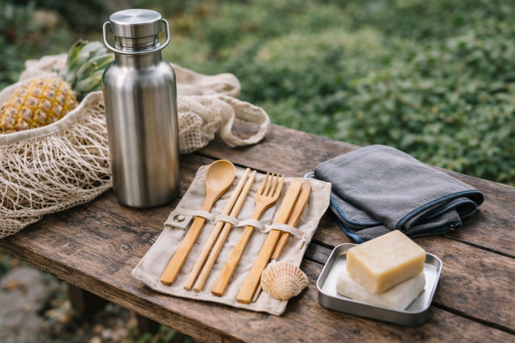 Nachhaltige Reiseutensilien im Freien