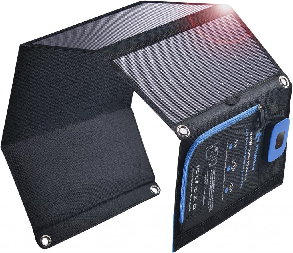 BigBlue 28W Tragbares Solar-Ladegerät mit 2 Ports (USB-C/USB-A), 5V/4A Gesamtausgang, IP44 Solarpanel 