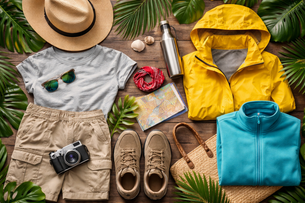 Kleidung für Hitze, Regen und kühle Abende