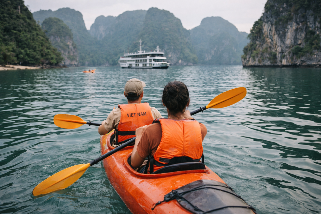 Kajakfahrt im Halong-Bucht-Tropenparadies