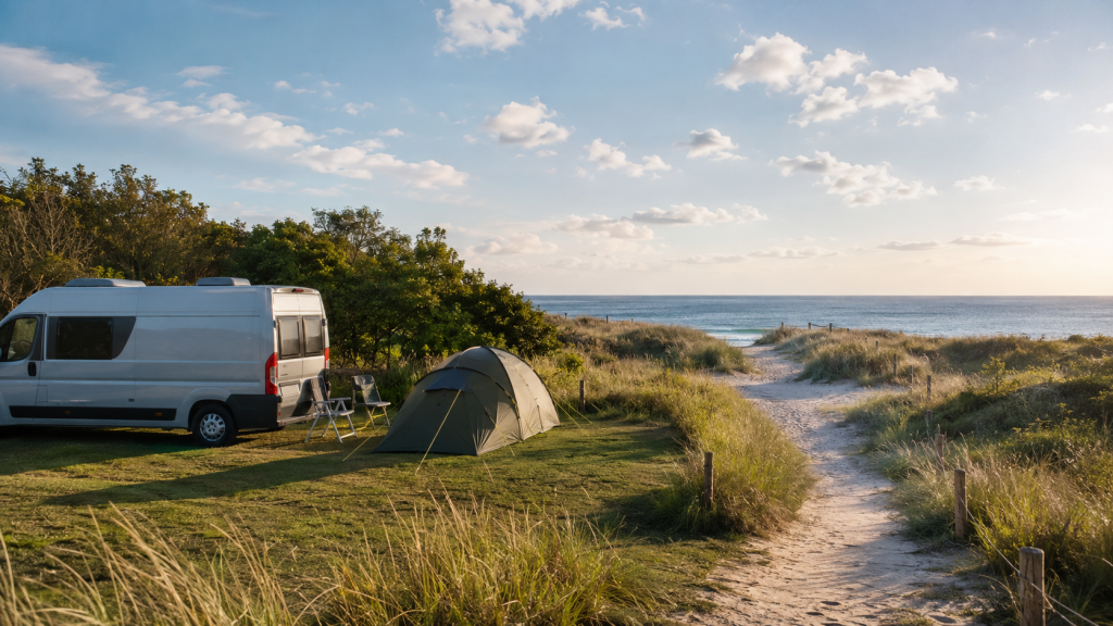 Camping am nordischen Küstenstrand