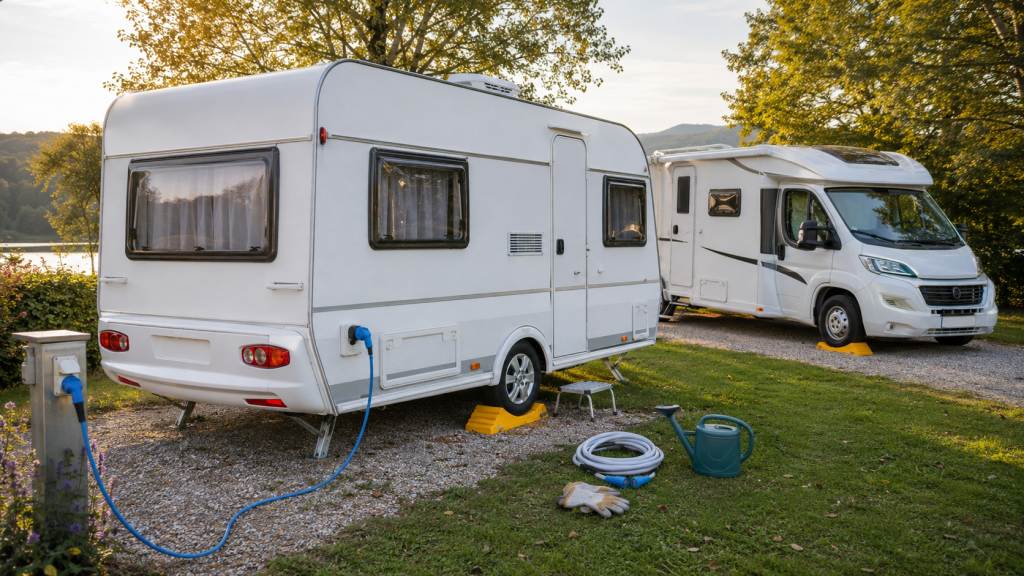 Praktische Camping-Ausrüstung für Wohnwagen und Wohnmobil