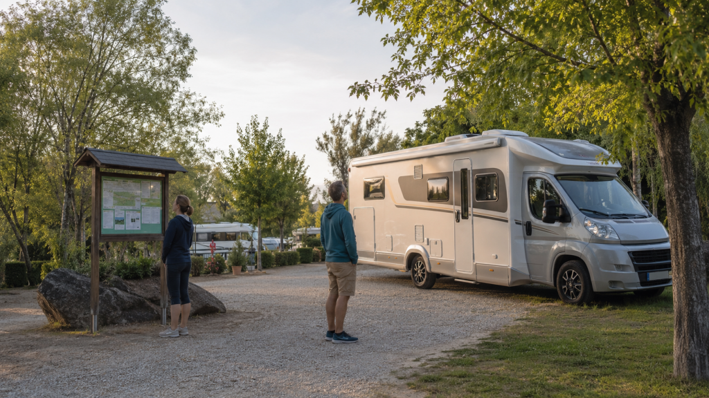 Wohnmobilstellplatz mit Strom und Versorgungsstation